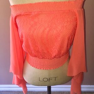 Bebe coral off the shoulder crop top